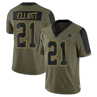 Dallas Cowboys Men's Ezekiel Elliott Limited 2021 Salute To Service Jersey - Olive