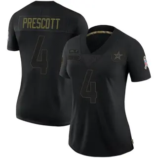 Dallas Cowboys Women's Dak Prescott Limited 2020 Salute To Service Jersey - Black