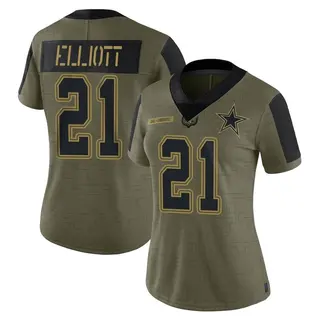 Dallas Cowboys Women's Ezekiel Elliott Limited 2021 Salute To Service Jersey - Olive